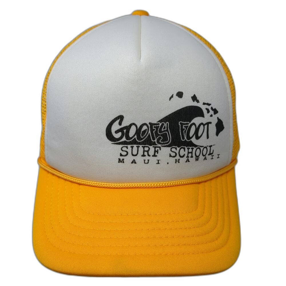 Goofy Foot Maui Hawaii Surf School Trucker Hat Yellow One Size Snapback Wave